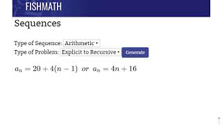 Arithmetic Sequences - Explicit to Recursive - FishMath.com