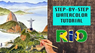 WATERCOLOR TUTORIAL Painting Rio Brazil Landscape