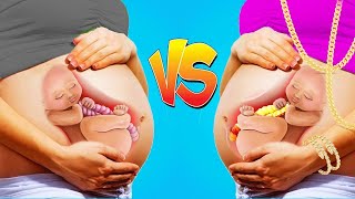 RICH VS BROKE PREGNANT! Cool Parenting Hacks & Types Of Rich vs Poor Girls