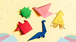 EASY 5 ORIGAMI PROJECTS: BIRD, JELLYFISH, TURTLE, FISH, AND DINO 🐦🦑🐢🐟🦖 | FUN PAPER CRAFT TUTORIAL