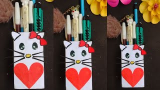 Hello Kitty 🐈Pen Stand DIY / Hello Kitty Pen holder / Cute Pen Holder  / Pen Stand DIY Out of waste