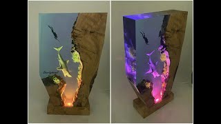 #shorts Shark Resin Decor | Wood Resin Lamp | Scuba diver art | Ocean-Inspired Resin Art