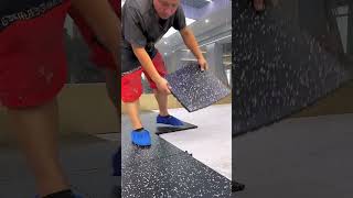 Gym rubber carpet installation- Good tools and machinery make work easy