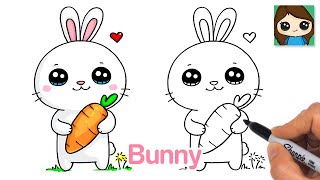 How to Draw a Bunny Rabbit holding a Carrot Easy