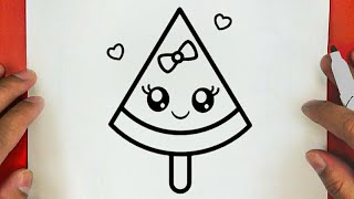 كيف ترسم ايس كريم بطيخ كيوت وسهل خطوة بخطوة / رسم سهل / تعليم الرسم | Cute ice cream drawing