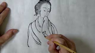 画出优雅姿态的传统仕女画，骨法用笔以线造型中国书画教学Chinese painting video