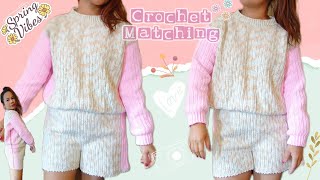 [เซต] สอนถักไหมพรมเสื้อกันหนาว กางเกงขาสั้น แบบเซต Crochet matching(English subtitles) (คลิปเดียวจบ)