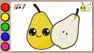 How to Draw Cute Pear - Drawing Simple Cute Pear Step by Step for Kids and Toddlers