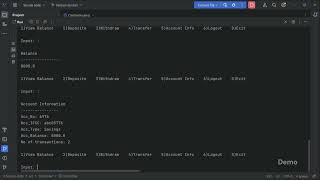 Banking Application in Java Console Based Application Demo