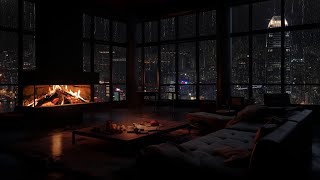 Rain on the Window, and Fireplace Sounds for Deep Sleep 🌧️ Rainy Night in the City