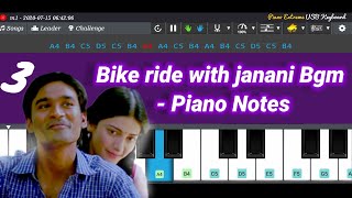 Bike ride with janani Bgm -  ( Piano notes )| Tutorial | moonu 3 dhanush - Sruthi Hassan Love Bgm