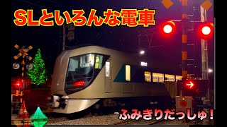 【電車】絶景！夜のイルミネーションを走るSL大樹と特急達！いろんな電車 東武スカイツリーライン 地下鉄 銀座線 浅草 日光 鬼怒川 観光 旅行 train railway 蒸気機関車 スペーシア 踏切