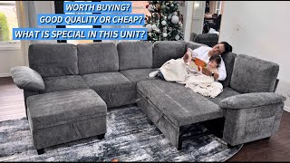 108 Inch Sectional Sleeper Sofa Bed with Pull Out Couch, U Shaped 7 Seat Cloud Modular Sectional Sof