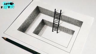 How To Draw 3D Ladder Inside The Hole | 3d drawing of ladder | Cool optical illusion