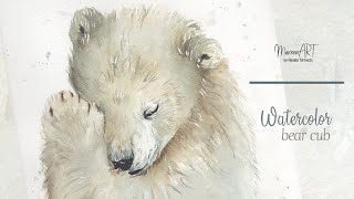 Watercolor polar bear sleeping cub