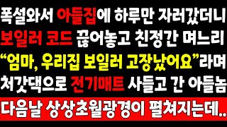 실화사연-폭설와서 아들집에 하루만 자러갔더니 보일러 코드 끊어놓고 친정간 며느리 \