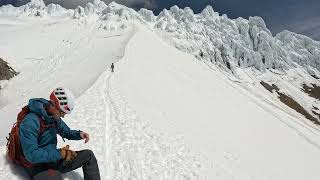 Kayla downclimbing to the hogsback, Mt Hood Oregon.