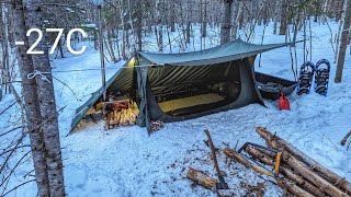 Surviving -27° Solo WINTER CAMPING in Canvas HOT TENT - Warm & Cozy