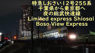 特急しおさい12号255系・千葉県から東京都へ（夜の総武快速線） Limited express \