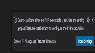 Cannot validate since no PHP executable is set Use the setting 'php validate executablePath' to con