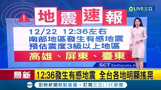 #三立最新  12:36地牛翻身南部有感搖晃! 台東近海深7km發生規模5.2地震 最大震度台東4級｜【LIVE大現場】20221222｜三立新聞台