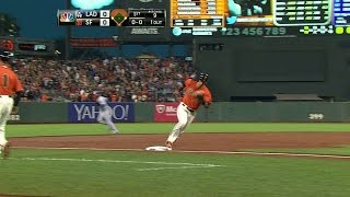 LAD@SF: Posey hits an RBI double to open the scoring