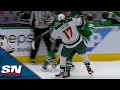 Wild's Marcus Foligno Catches Stars' Jason Robertson Off Guard With Massive Hit