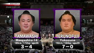 September 2021 Grand Sumo Tournament, Day 8, Yokozuna TERUNOFUJI vs TAMAWASHI.