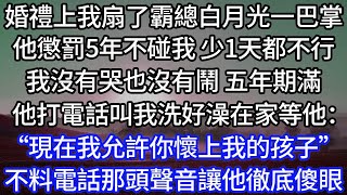 婚禮上我扇了霸總白月光一巴掌！他懲罰5年不碰我 少1天都不行！我沒有哭也沒有鬧 五年期滿！他打電話叫我洗好澡在家等他：“現在我允許你懷上我的孩子”！不料電話那頭聲音讓他徹底傻眼！#為人處【快乐每一天】