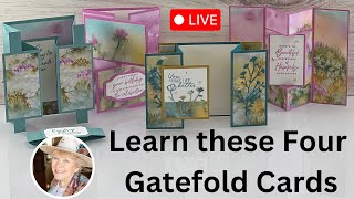 Four Gatefold Cards using Stampin' Up! Thoughtful Journey DSP