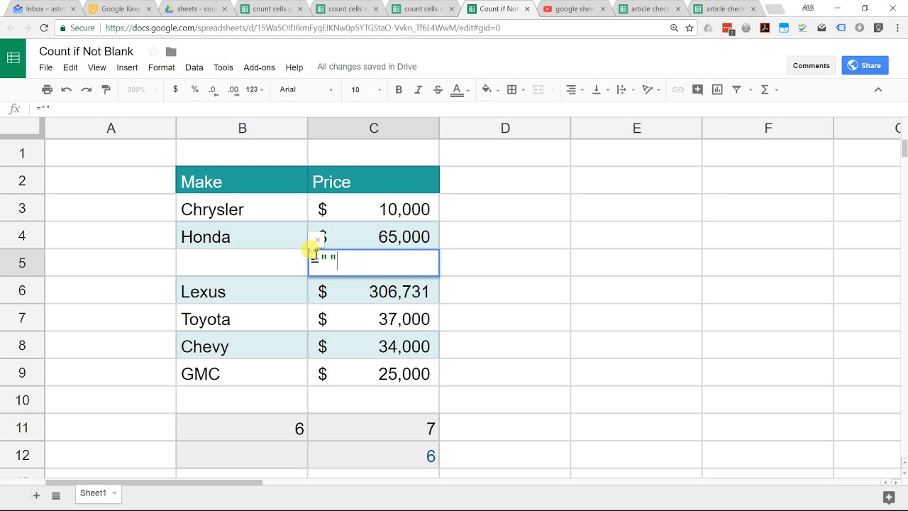 Google Sheets - Count Cells That Are Not Blank - YouTube