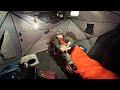 Small tent Ice camping in heavy winds