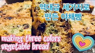 how to make assorted vegetable bread/가성비 최고의 당근,시금치.단호박으로 만드는 삼색야채 모듬빵/no knead