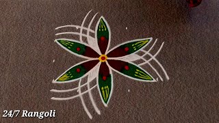 2 Amazing Freehand Muggulu Design🌺 24/7 Rangoli🌺 Beginners Padikolam Design🍀 Cute kolam with Colours