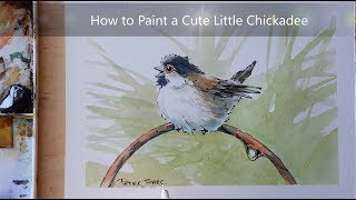 How to Paint a cute Chickadee. Line and Wash Watercolor. Easy to follow. Peter Sheeler
