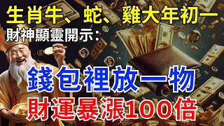 財神顯靈開示：生肖牛、蛇、雞大年初一，錢包裡放一物，讓你財運暴漲100倍，財源滾滾來 | 禪語心燈 | 十二生肖 風水 屬相 運勢 命理 生肖