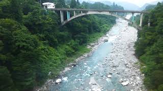 富山地鉄アルペン1号車窓有峰口→千垣駅間,常願寺川橋梁