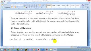Matlab Built-in Functions - Hyperbolic, Round-off and Sorting Functions