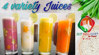 4 വ്യത്യസ്ത രുചികളിൽ Lime Juice | Refreshing Drink | Pineapple Coconut Pink Carrot Lime Juice