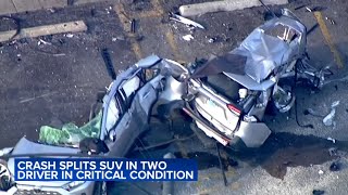 Video captures moments before car splits in half, critically injuring driver