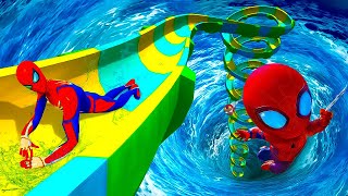 SUPERMAN AND RAINBOW SpiderMan JUMPING in WATER #ragdolls #spiderman #gta5 #spiderman_ragdolls