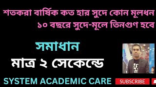 শতকরা বার্ষিক কত হার সুদে কোন মূলধন ১০ বছরে সুদে-মূলে তিনগুণ হবে?