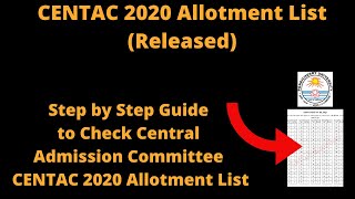 CENTAC 2020 Allotment List (Released) - Check Central Admission Committee CENTAC 2020 Allotment List