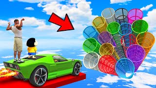 SHINCHAN AND FRANKLIN TRIED THE IMPOSSIBLE MULTIPLE COLORFUL TUBE TUNNEL CAR PARKOUR CHALLENGE GTA 5