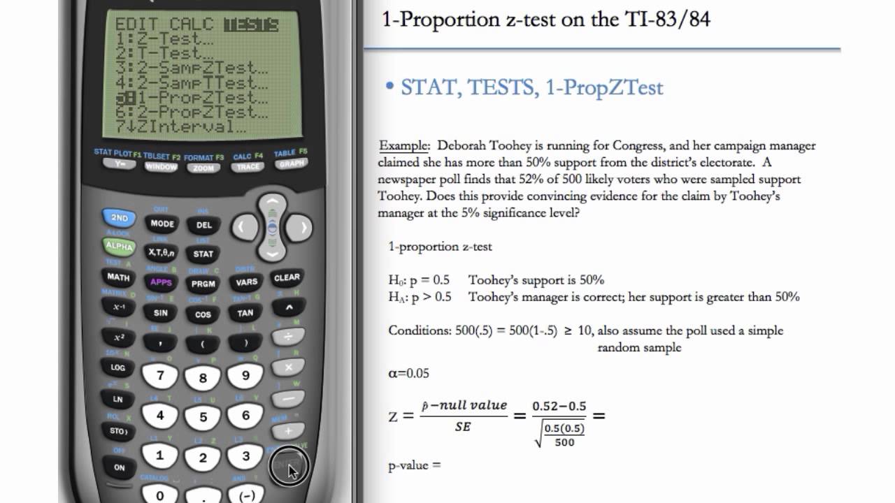 1 Proportion Z Test Hypothesis Testing Ti 83 Ti 84 Youtube