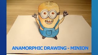 How to draw a anamorphic Minion easy step by step video lesson for beginners