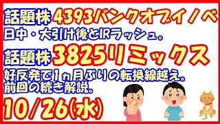 4393バンクオブイノベーション日中・大引け後とIRラッシュ。3825リミックスポイント好反発で1ヵ月ぶりの転換線越え。前回の続き解説。(2022/10/26)