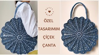 🌼 KAĞIT İPTEN ÖZEL TASARIM İNCİLİ ÇİÇEK ÇANTA YAPIMI - ÖRGÜ ÇANTA 🌸ASTAR ANLATIMLI