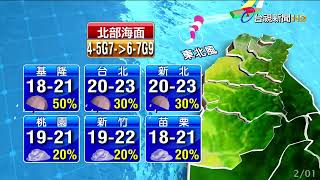 【0201台視午間氣象】下午起鋒面通過 北部、東北部及外島將轉為有局部短暫陣雨