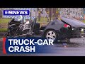 Man critical after car and truck collision in Sydney | 9 News Australia